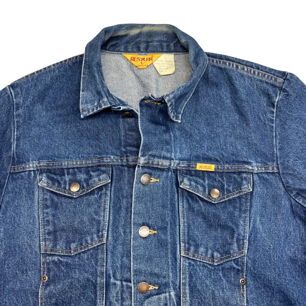 90s Rustler‎ Mens Vintage Denim Trucker Jacket Medium Wash Made in USA Size L